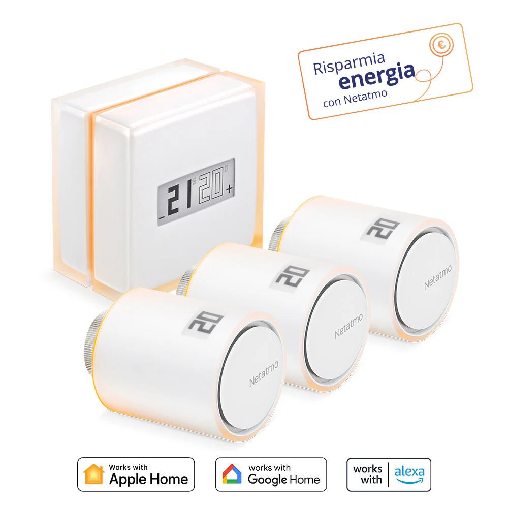 Netatmo Kit Termostato intelligente + 3 Valvole Termostatiche Intelligenti Aggiuntivi per Termosifoni