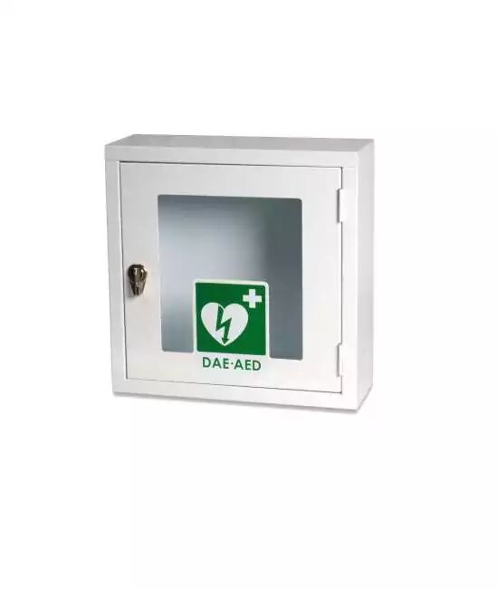 Teca per defibrillatore DAE &amp;#8211; Disponibile anche con allarme a batteria e telecomando