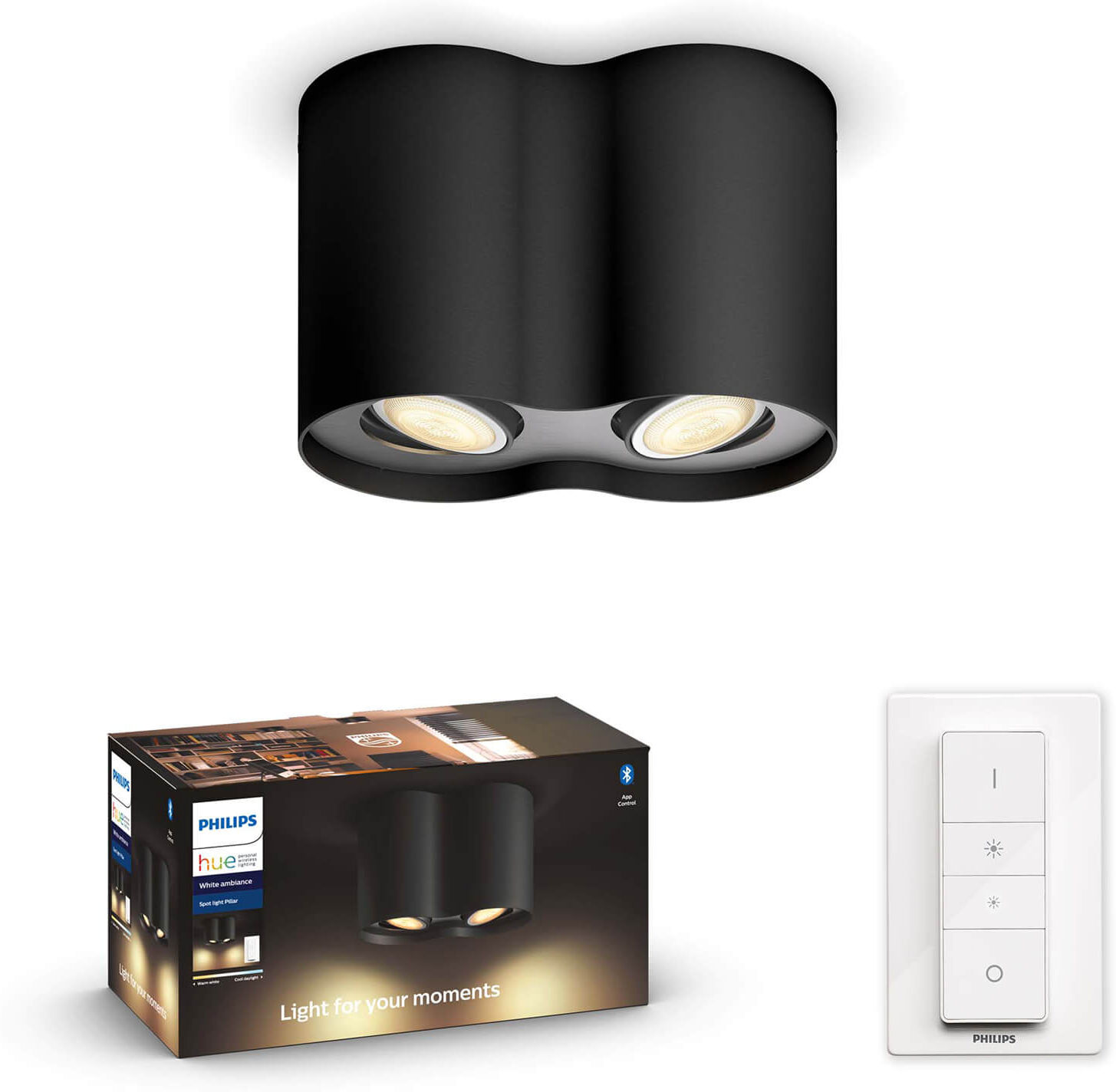 Philips Hue Pillar opbouwspot - White Ambiance - 2-spots zwart (incl. DIM switch) 5633230P6