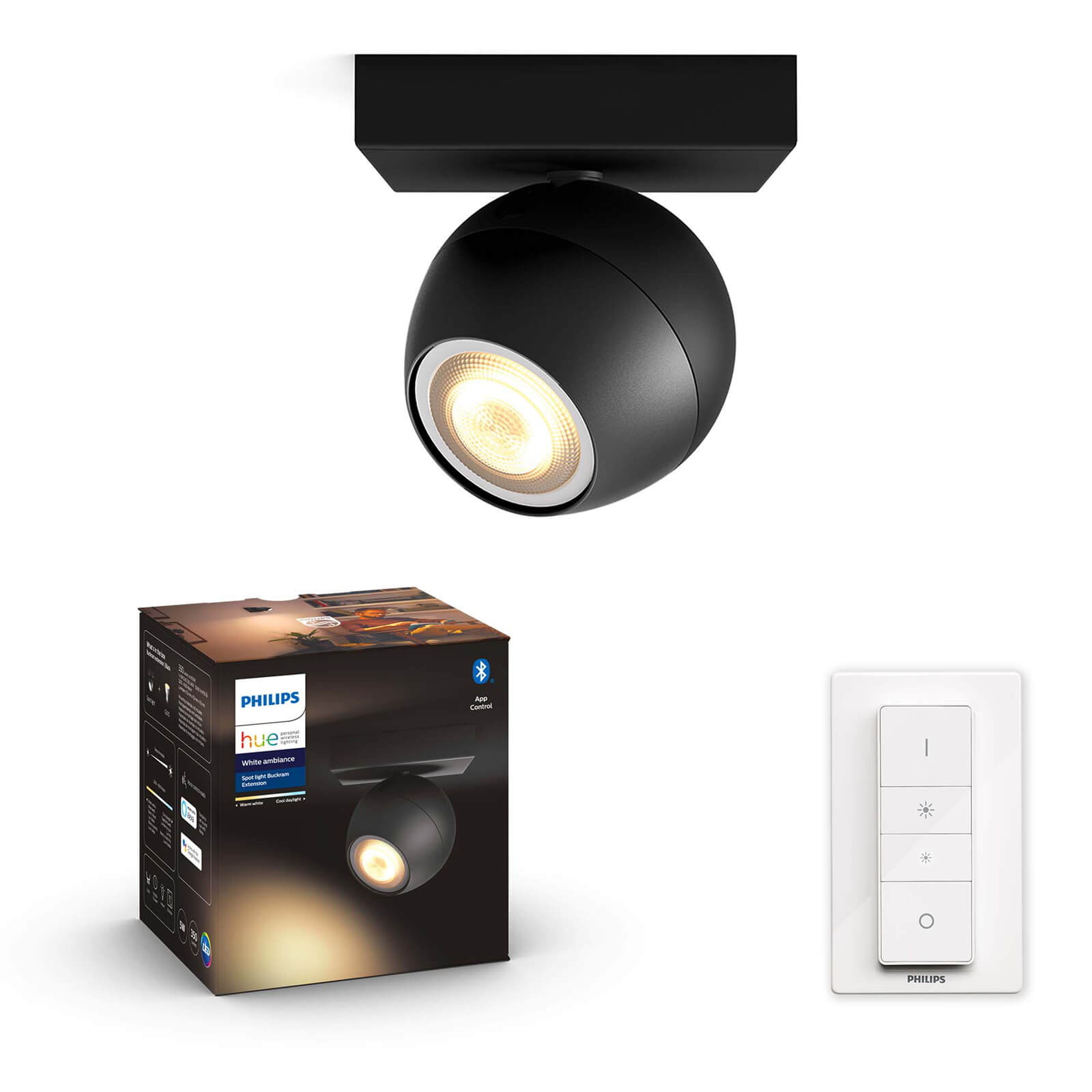 Philips Hue Buckram opbouwspot - White Ambiance - 1-spot zwart (incl. DIM switch) 5047130P6