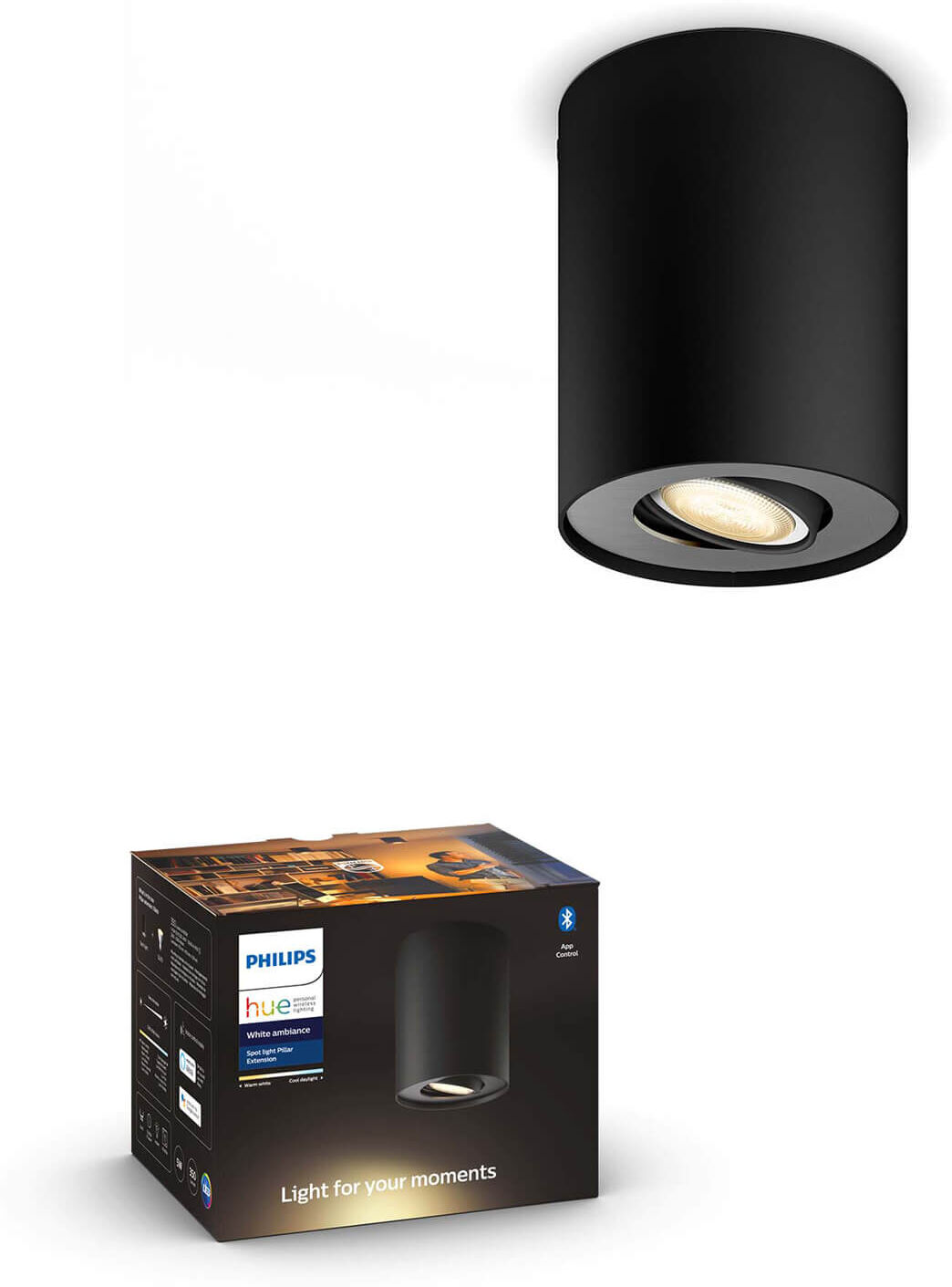 Philips Hue Pillar opbouwspot - White Ambiance - 1-spot zwart