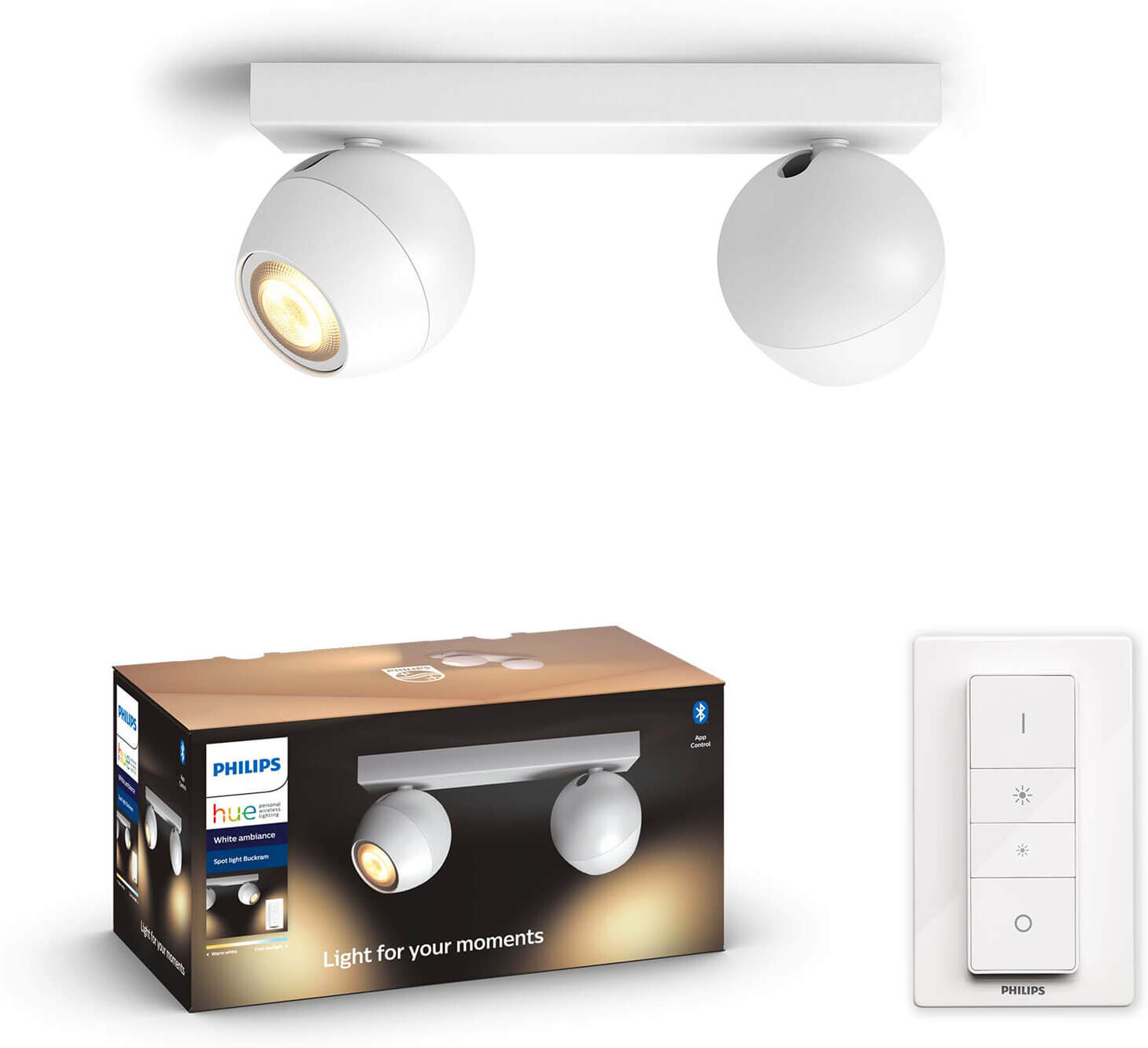 Philips Hue Buckram opbouwspot - White Ambiance - 2-spots wit (incl. DIM switch)