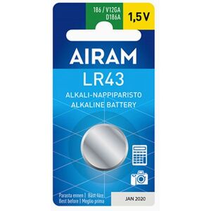 AIRAM LR43 (86A) 1,5V alkalisk knappebatteri