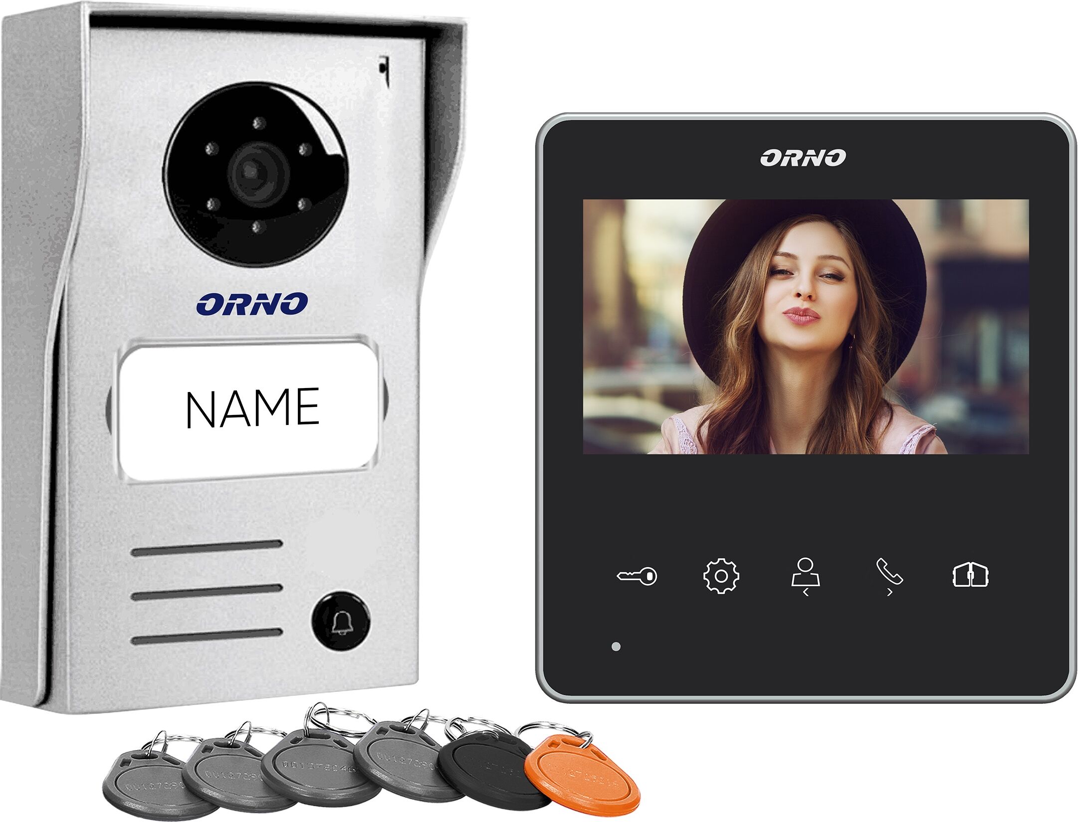 Orno Video Porteiro 4,3" Naos 2 Fios C/ Leitor De Proximidade Rfid (preto) - Orno