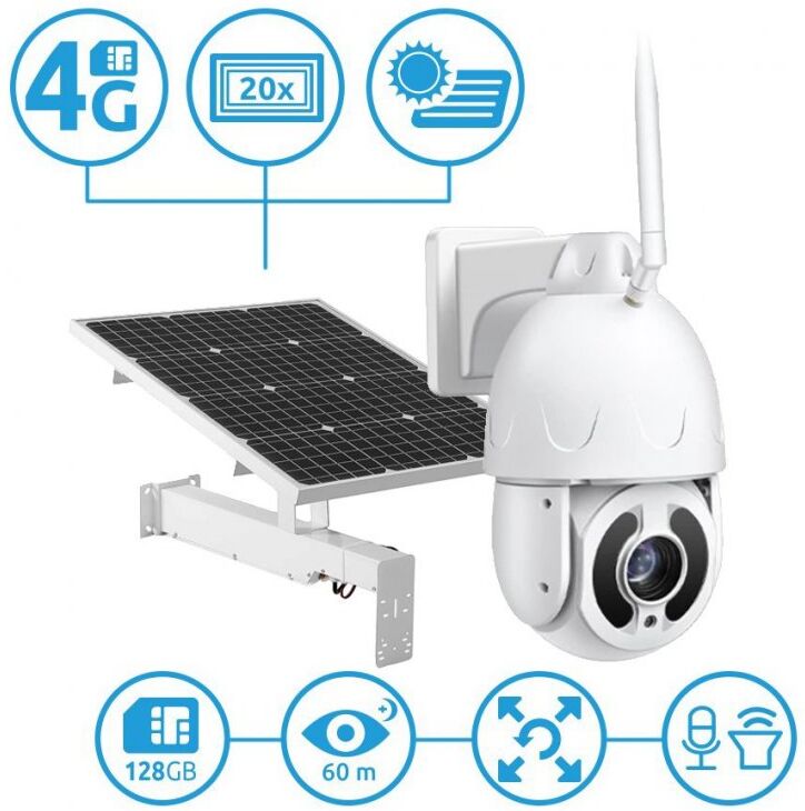 Secutek Cameră IP PTZ 4G Secutek SBS-NC67G-20X cu încărcare solară - 1080p, 60m IR, 20x zoom