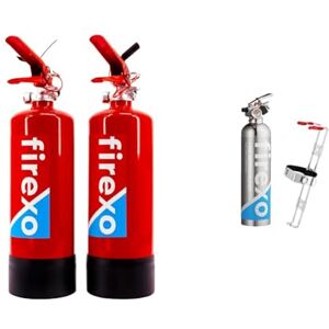 Firexo All in One Fire Extinguisher (2 Litre / 2 kg) - Multipurpose Extinguisher for ALL FIRES inc. & All in One Stainless Steel Fire Extinguisher 500ml Chrome - Multipurpose Extinguisher for ALL