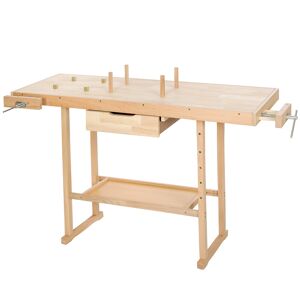 tectake Holz Werkbank mit 2 Schraubstöcken 137 x 50 x 87 cm - braun