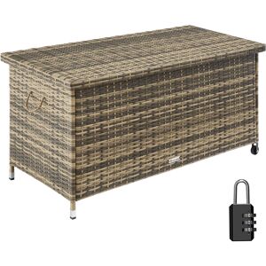 tectake Auflagenbox Kiruna mit Kunststoffgeflecht, 120x55x61,5cm, 270l - natur