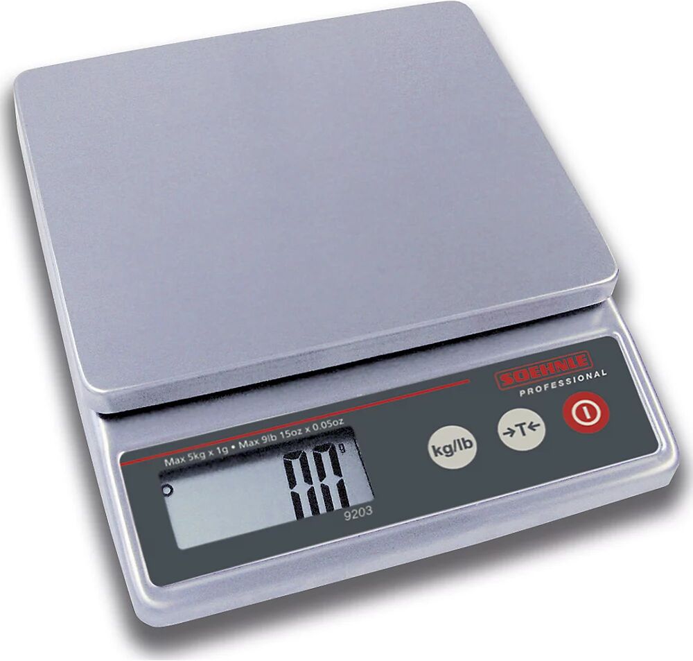 Soehnle Kompaktwaage mit 3-Tasten-Bedienung Wägebereich bis 5 kg, Ablesbarkeit 1 g, Wägeplatte 150 x 210 mm