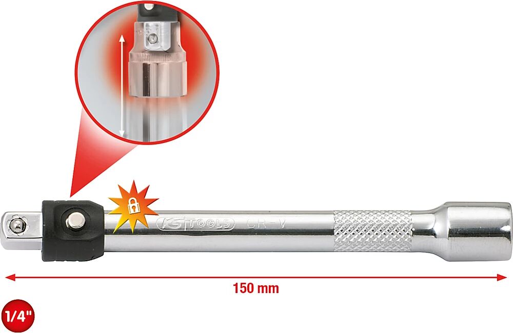 KS Tools 1/4'' CHROMEplus Verlängerung mit Verriegelung Länge 150 mm