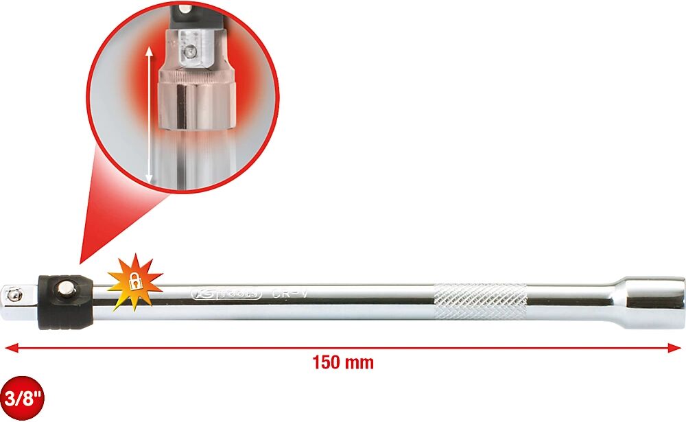 KS Tools 3/8'' CHROMEplus Verlängerung mit Verriegelung Länge 150 mm