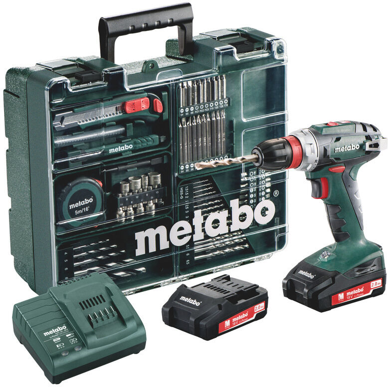 Metabo 602217900 BS 18 Quick Set Akku-Bohrschrauber 18V Li-Ion + 2x 2.0Ah Akku + 73 tlg. Zubehör Set im Koffer