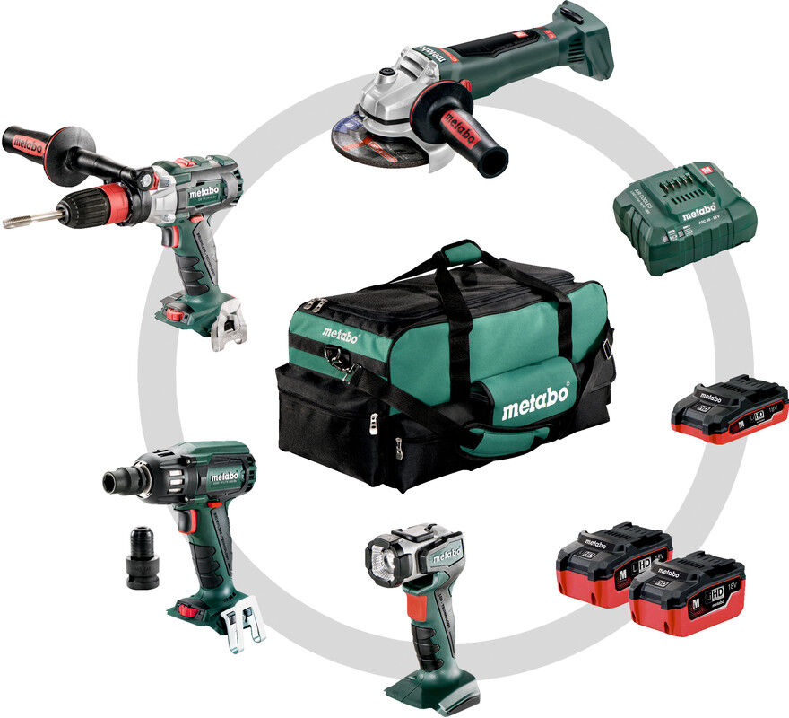 Metabo 691015000 Combo Set 4.1 LiHD 18V 3,1/5,5Ah - GB18LTX Q I + WB18LTX BL 125 Quick + SSW18LTX 400 BL + ULA 14.4-18 LED