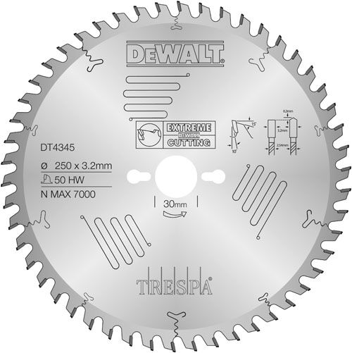 DeWalt Zubehör DT4345-QZ Kreissägeblatt 250 x 30 x 50T Trespa