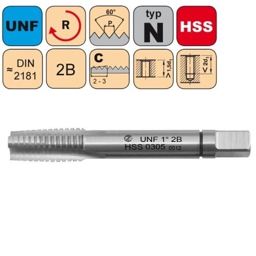 NÁSTROJE CZ Sadový závitník /CZZ0305/ UNF 3/8"-24 2B HSS DIN 2181 Závit: UNF-3/8"-24-III č.3