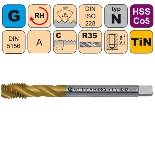 NÁSTROJE CZ Strojní závitník /CZZ4062/ pro trubkový závit se šroubovitou drážkou CZZ Závit: G1/8"-A