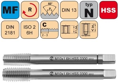 NÁSTROJE CZ Sadový závitník M14x1 I+III SADA ISO2 HSS DIN 2181 - 0300