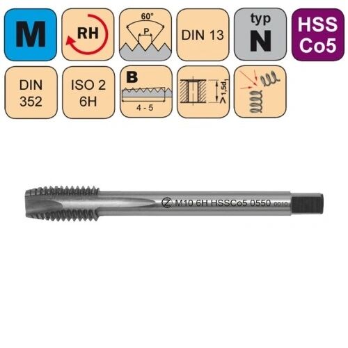 NÁSTROJE CZ Krátký strojní závitník /CZZ0550/ HSSCo5 pro metrický závit s přímou drážkou a lamačem CZZ Závit: M3