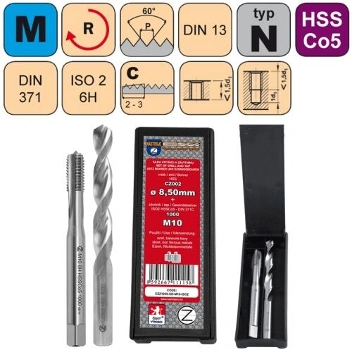 NÁSTROJE CZ Sada strojních závitníků /CZZ1000/ HSSCo5 pro metrický závit s přímou drážkou CZZ Závit: SD-M4