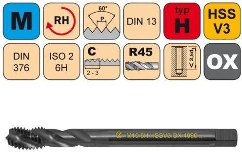 NÁSTROJE CZ Strojní závitník M20x2,5 ISO2 HSSV3 OX DIN 376 RSP40 - 4690