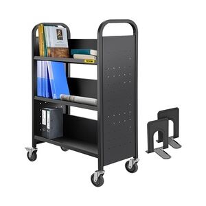 VEVOR Bücherwagen, Bibliothekswagen, 200 Pfund, einseitige, V-förmige, geneigte Regale in Schwarz