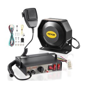 VEVOR Auto Warnalarm Lautsprecher 200 W 12 V, Auto Sirene Alarm Hupen 9 Töne Universal Polizei, Feuersiene, Hupe, Lautsprecher, Warnhorn aus Kunststoff, Alarm Lautsprecher mit Handmikrofon