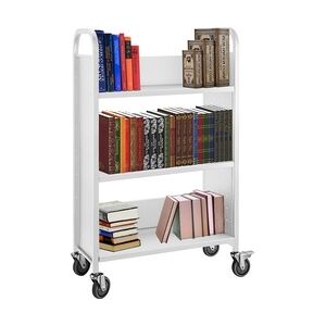 Vevor Bücherwagen, Bibliothekswagen, 200 Pfund, mit einseitigen, L-förmigen, schrägen Regalen in Weiß