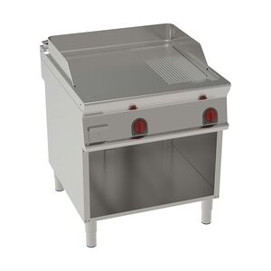 Elektrische grillplatte fe 15 mm teilweise geriffelt auf offenem untergestell - 800x900x900 mm - 12000 W 400/3V - 36370613 Eurast