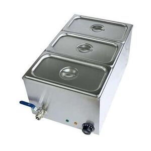 3-Schalen-Elektro-Bain-marie GN1/3 mit Hahn und Deckel Pekin Line IB3V