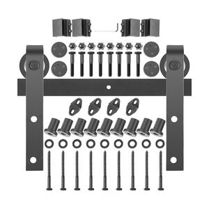 VEVOR Schiebetürbeschlag 366cm Länge Schiebetürsystem aus Kohlenstoffstahl Schiebetüren Komplettset 150kg Tragfähigkeit Laufschienen Set max. 183cm Türbreite Geeignet für Küche Scheunen Ställe