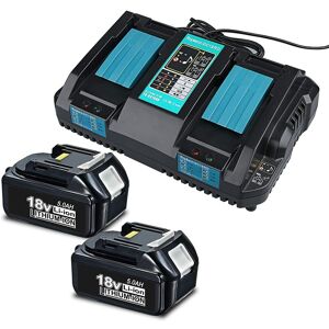 Pdstation - 2 x 5.0Ah 18V Akkus für Makita 18V Akku und Dual Port Ladegerät DC18RD Passend für Makita 18V Akku BL1860 BL1850B BL1830 1840 BL1850