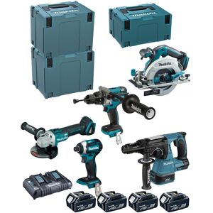 Makita - Kit DLX5038PTJ (DHP481 + DTD154 + DGA506 + DHR243 + DHS680 + 4 x 5,0 Ah + DC18RD + makpac 3 + 2 x makpac 4)