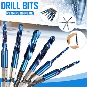 DRILLPRO 6 Stück Bohrer 1/4 Zoll Sechskantschaft hss Metrisches Gewinde Gewindebohrer Schnellarbeitsstahl Gewindebohrer Spiral Trapezgewindebohrer M3-M10