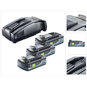 Festool - Energie Set 3x bp 18 Li 4,0 Ah hpc-asi Akkupack 18V 4,0 Ah HighPower ( 3x 205034 ) + sca 16 Schnellladegerät 10,8 v - 18 v ( 576953 )