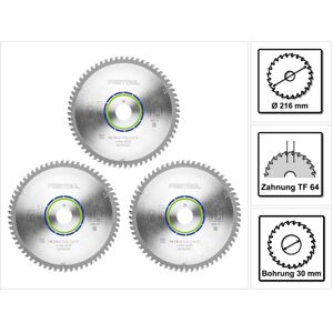 Spezial Kreissägeblatt Set 3x hw 216 x 30 x 2,3 mm TF64 216 mm ( 3x 500122 ) 64 Zähne - Festool