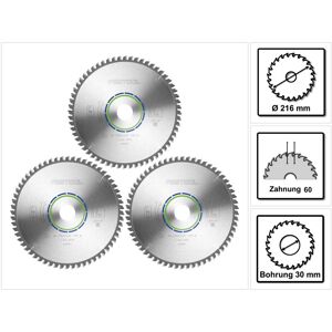 Spezial Kreissägeblatt Set 3x hw 216 x 30 x 2,3 mm W60 ( 3x 491051 ) 216 mm 60 Zähne - Festool