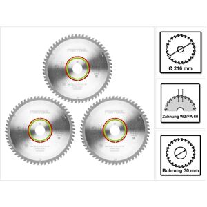 Spezial Kreissägeblatt Set 3x hw 216 x 30 x 2,3 mm WZ/FA60 216 mm ( 3x 500123 ) 60 Zähne - Festool