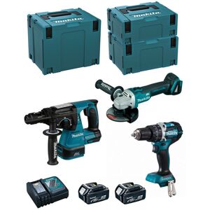 Makita - Kit MK311RTJ (DHR243 + DHP484 + DGA504 + 2 x 5,0 Ah + DC18RC + makpac 2 + makpac 3 + makpac 4)