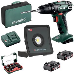 Akku Bohrschrauber bs 18 v 2x2,0Ah scangrip Strahler NOVA2 Bitbox Tasche - Metabo