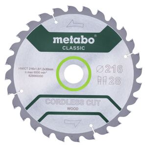 Sägeblatt 'cordless cut wood - classic', 216x1,8/1,2x30 Z28 wz 5° /b - Metabo