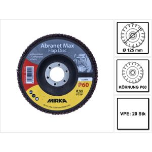 Abranet Max Flap disc T29 Set 125 mm 22 mm alox 60 20 Stück ( 20x 8896700160 ) Fächerscheibe für Aluminium, Verbundstoffe, Lack - Mirka