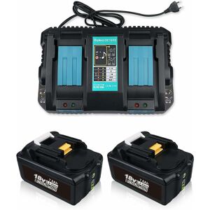 Pdstation - 2X 18V 7.0Ah BL1860B Ersatz Akku für Makita mit LED-Akkuanzeige + Dual Port 4A Ladegerät für DC18RD Kompatibel für BL1860B BL1860 BL1850B