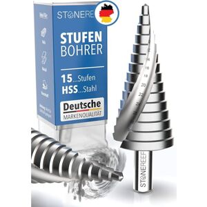 STONE REEF Stufenbohrer Profi aus HSS Stahl - [15 Stufen Ø 4-32mm] - Kegelbohrer, Schälbohrer, Metall, Lochbohrer, Blechbohrer, Kunststoffbohrer,