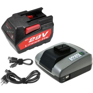 Trade-shop - 2in1 Set: Li-Ion Akku 28V 2Ah + Ladegerät mit usb kompatibel mit aeg Milwaukee V28H/0 V28G V28C V28B V28BS V28BS/0 0719-22 V28 0721-21