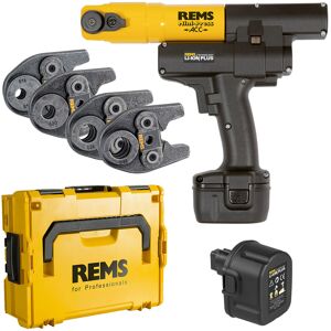 Rems Radial-Pressmaschine Mini-Press ACC + Kunststoff-Systemkoffer + 4 Stk. Presszangen Mini G 16, 20, 26, 32 + 2. Akku 14,4 V - 3,0 Ah