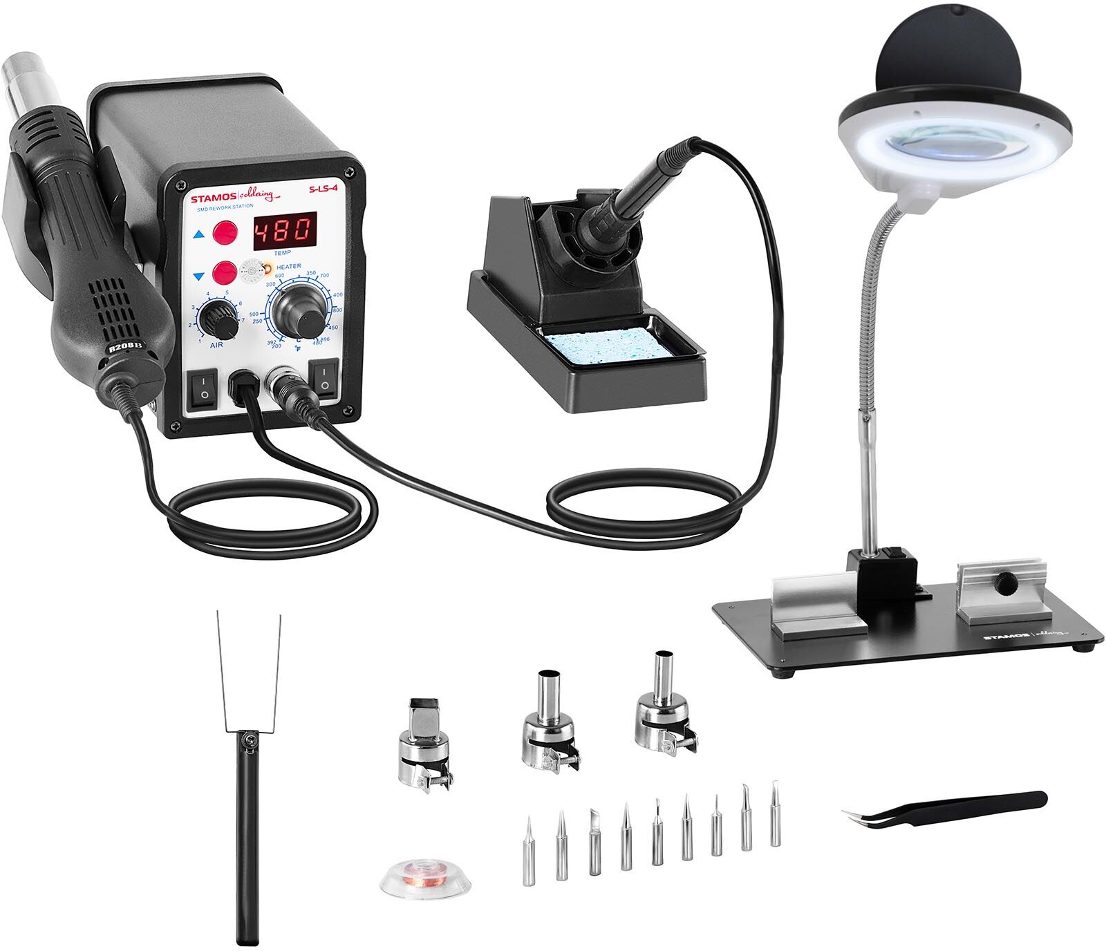 Stamos Soldering Set Lötstation - 60 Watt - LED-Display + Zubehör 10020997