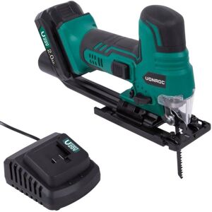 VONROC Stiksav VPower 20V - Ergonomisk tøndegreb - Inkl. 2.0Ah batteri og hurtigoplader - 2 savklinger