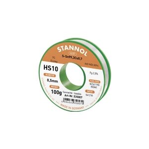 Stannol HS10 2,5% 0,5MM SN99,3CU0,7 CD 100G Loddetin, blyfri Blyfri, Spole Sn99,3Cu0,7 100 g 0.5 mm