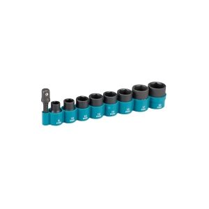 Makita - Stødsokkelsæt - 9 stykker - 3/8 - kvadratisk - 8 mm, 10 mm, 12 mm, 13 mm, 14 mm, 15 mm, 17 mm, 18 mm - for Makita DTW1002Y1J, DTW1002Z, DTW180