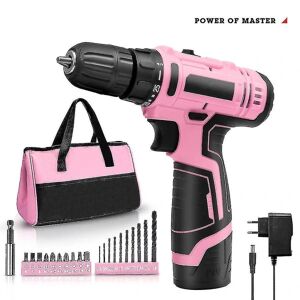 Pink Power Pink boresæt til kvinder 20v batteridrevet boremaskine Værktøjssæt til kvinder Li-ion elektrisk boremaskine, elboresæt med værktøjstaske, batteri, opladning